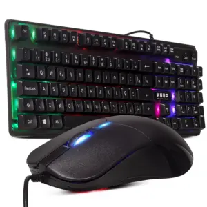 Kit Teclado Semi Mecânico Gamer + Mouse Knup LED USB KP-TE118