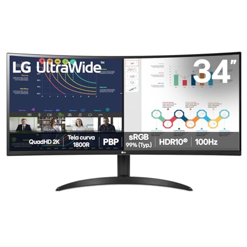 Monitor Gamer LG 34" QHD 100Hz VA Curvo - 34WR50QK-B