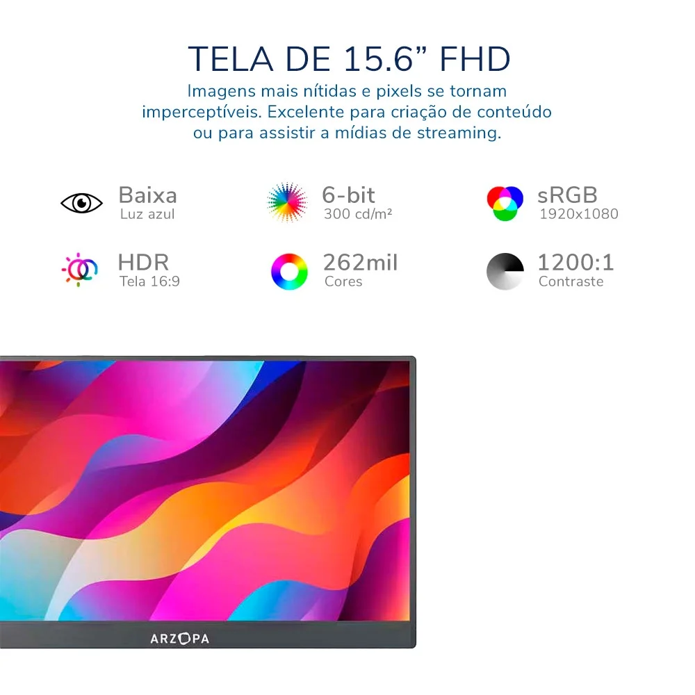 Monitor Portátil Arzopa A1T 15.6" FHD 60Hz IPS Touch - A1T - Imagem 4