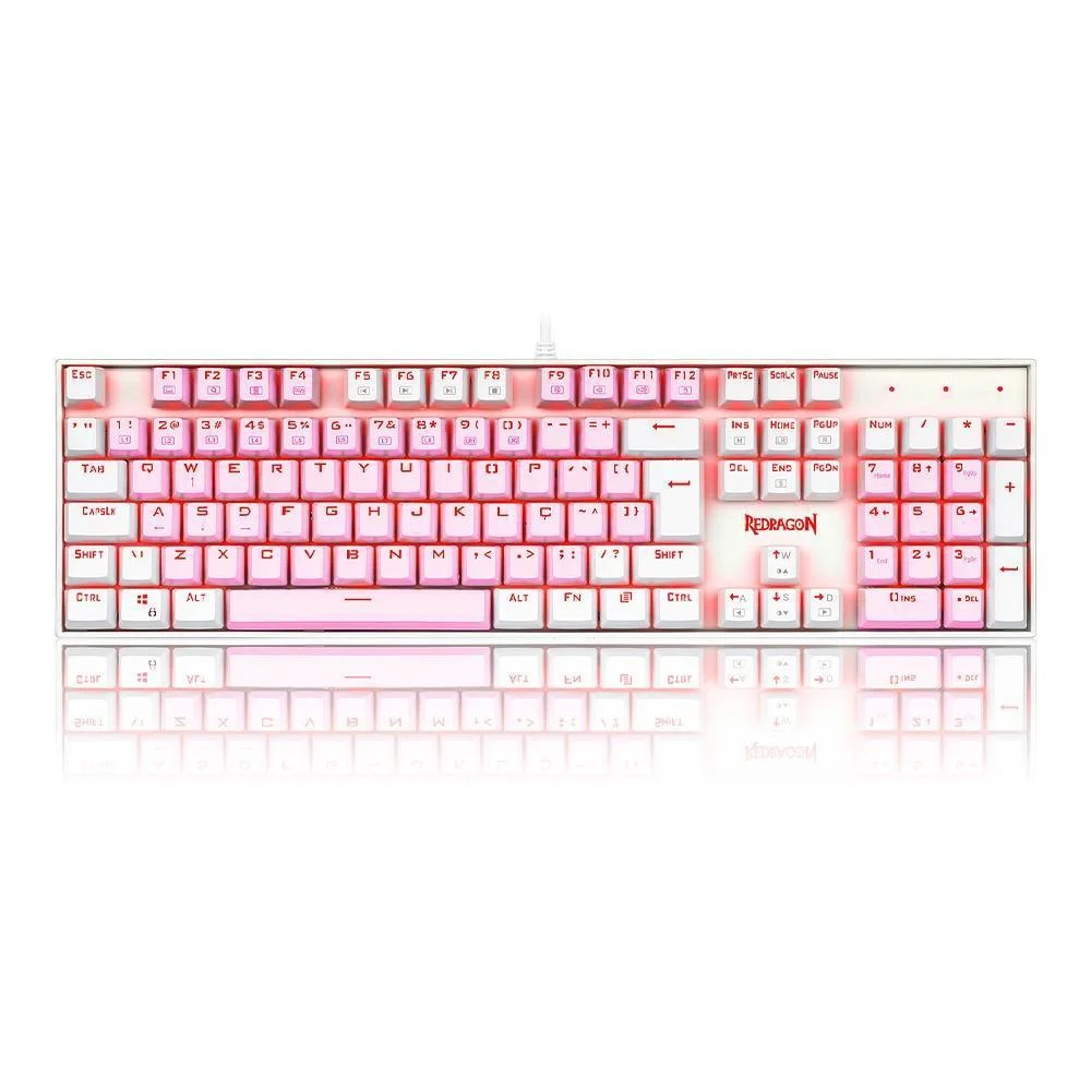Teclado Mecânico Gamer Redragon Mitra Switch Azul ABNT2 Rosa e Branco K551PW PT-BLUE - Imagem 1