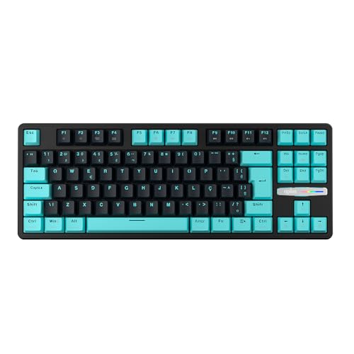 Teclado Gamer Aplus Gasket Iara Obsidian Aqua 80% Switch Blue Huano Hotswap Preto AK400 - Imagem 1