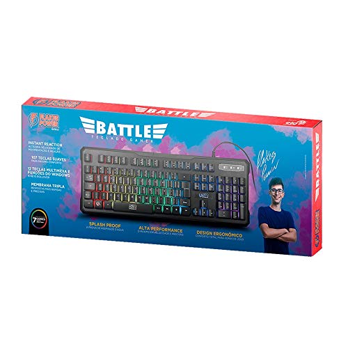 Teclado Gamer ELG Flakes Power Battle RGB Membrana Tripla 107 Teclas ABNT2 Preto FLKT001 - Imagem 1