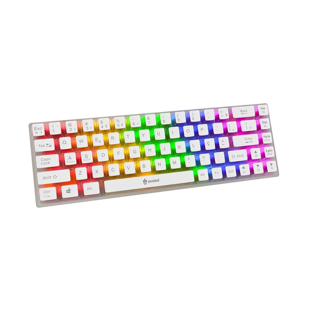 Teclado Mecânico Gamer Evolut Lumini 60% LED Switch Azul ABNT2 Transparente Branco EG217 - Imagem 1