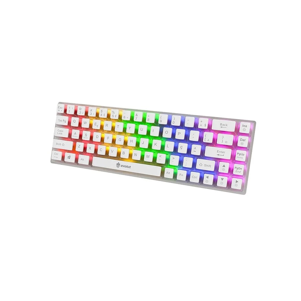 Teclado Mecânico Gamer Evolut Lumini 60% LED Switch Azul ABNT2 Transparente Branco EG217 - Imagem 2