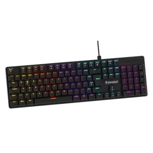 Teclado Mecânico Gamer Evolut RYZ Switch Vermelho Low Profile USB 2.0 ABNT2 Preto EG222