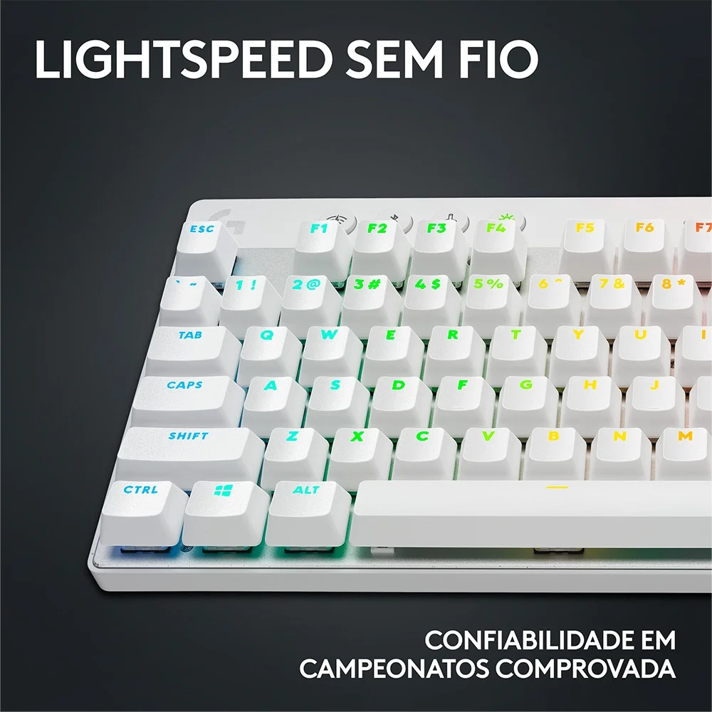 Teclado Mecânico Gamer Sem Fio Logitech G Pro X TKL RGB Lightsync Switch GX Brown Tactile US Branco 920-012143 - Imagem 3