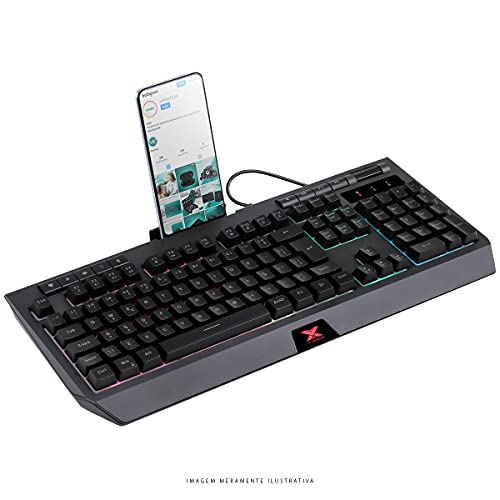 Teclado Gamer VX Gaming Protector LED 7 Cores Multimídia ABNT2 Suporte Smartphone GT800 - Imagem 1