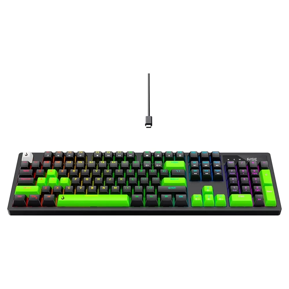 Teclado Mecânico Gamer Rise Mode GM2 Full Black and Green RGB Switch Outemu Red USB-C Preto RM-TCM-GM2F-BRED - Imagem 3