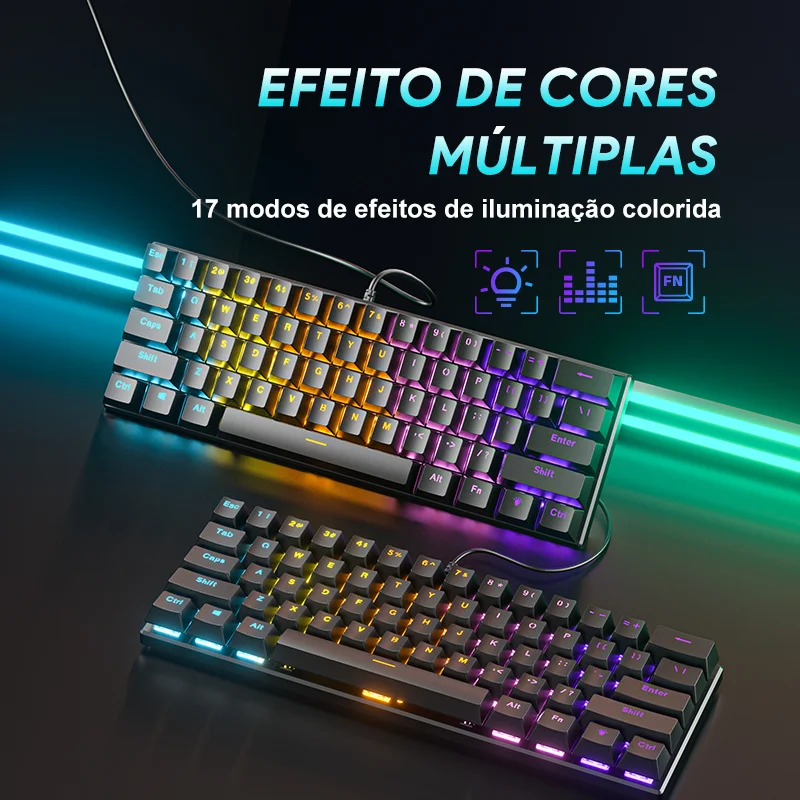Teclado Mecânico Gamer Furycube BD61 60% Switch Azul Preto - Imagem 4