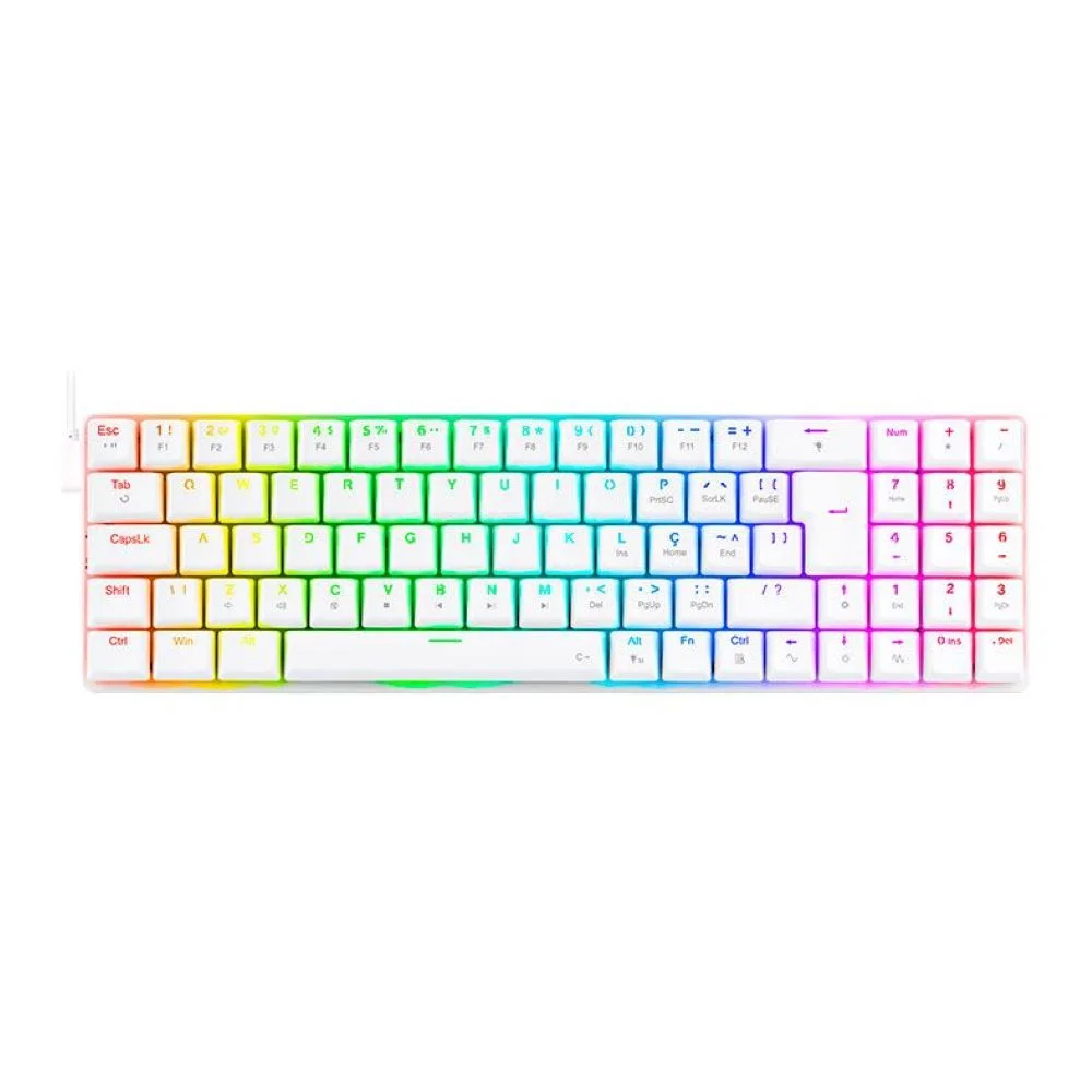 Teclado Mecânico Gamer Redragon Ashe RGB Switch Azul Branco - Imagem 1