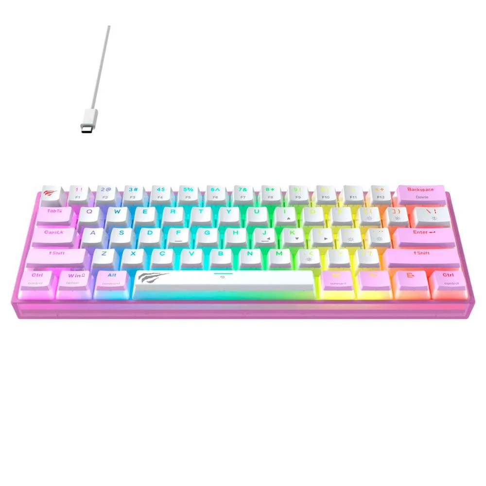 Teclado Mecânico Gamer Havit KB877L 60% RGB Switch Red Branco e Roxo - Imagem 1