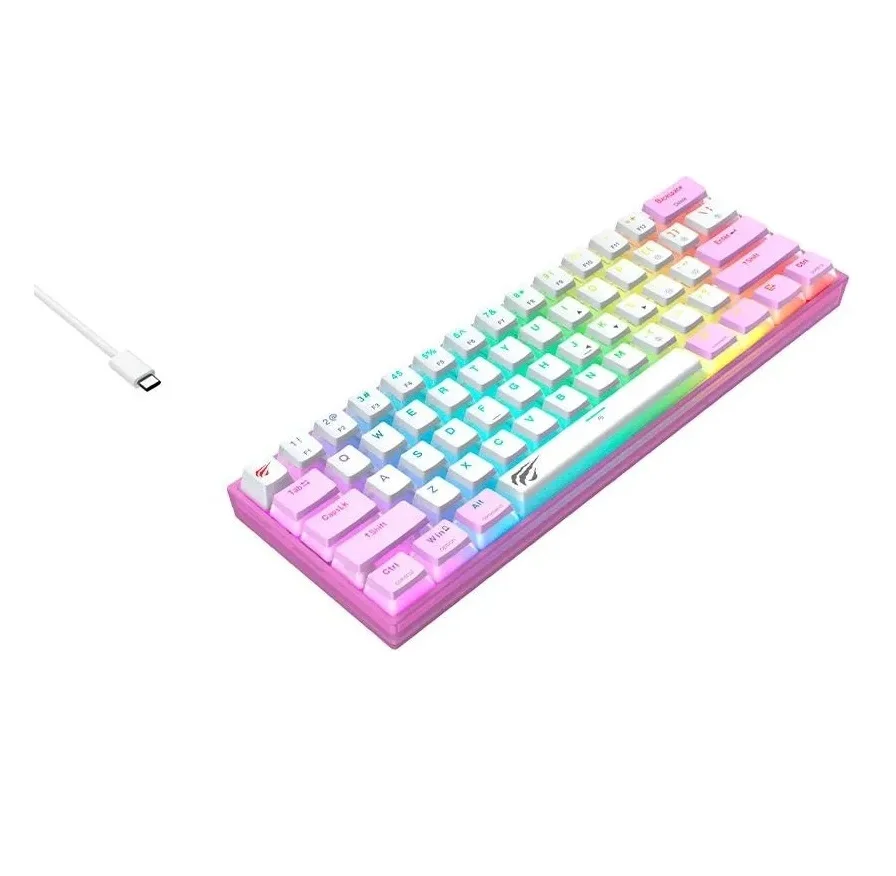 Teclado Mecânico Gamer Havit KB877L 60% RGB Switch Red Branco e Roxo - Imagem 2