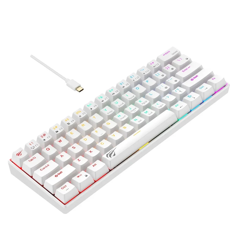 Teclado Mecânico Gamer Havit KB903L 60% Switch Red US USB-C Branco - Imagem 2