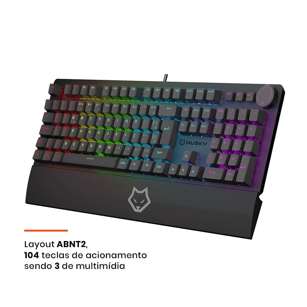 Teclado Mecânico Gamer Husky Anchorage Full Size RGB Switch Gateron EF Brown ABNT2 Preto HTG200PTMA - Imagem 3
