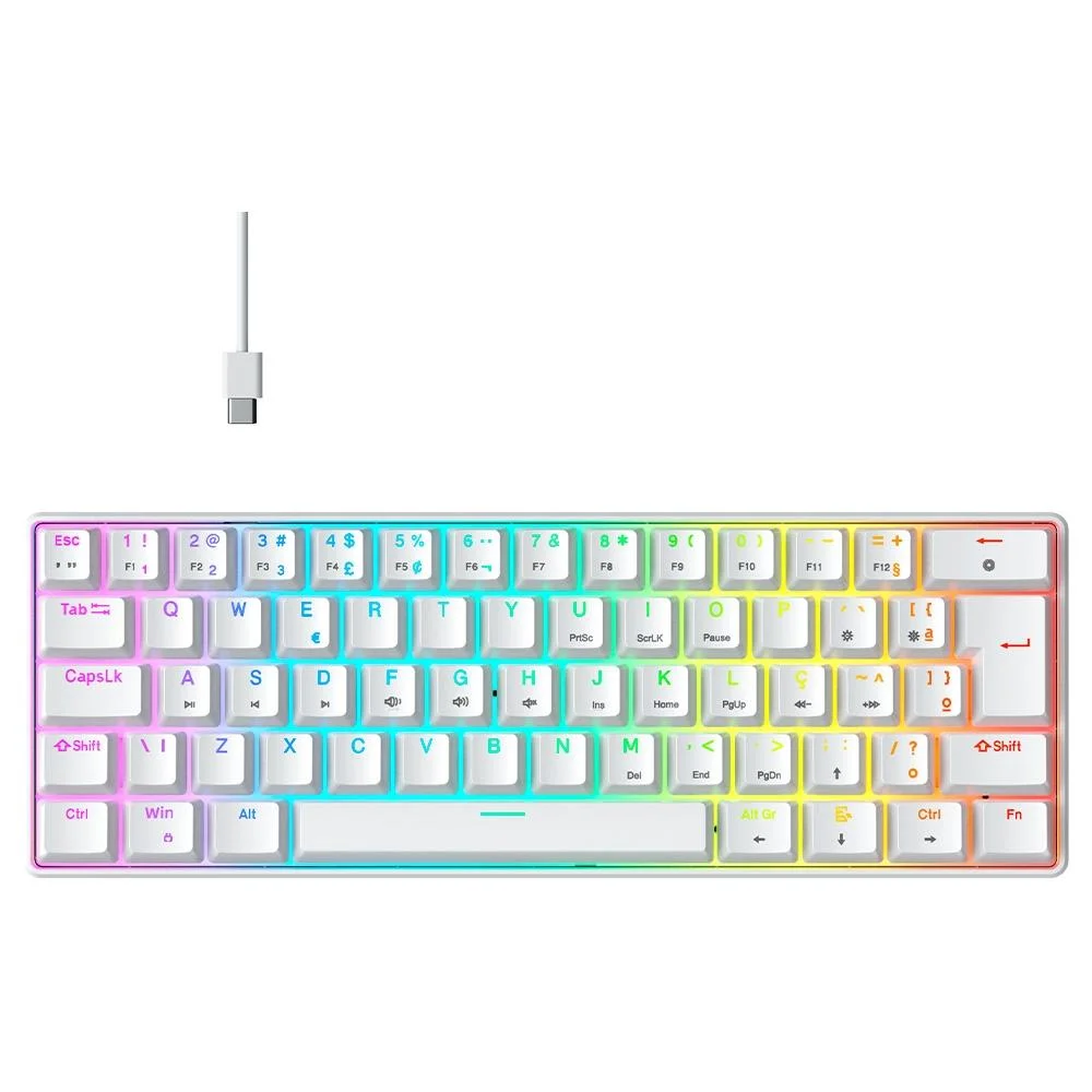Teclado Mecânico Gamer Hyrax Thunder HCK61 RGB Switch Red ABNT2 Branco HCK61W-RED-RGB - Imagem 1