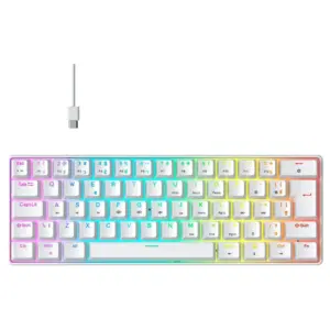 Teclado Mecânico Gamer Hyrax Thunder HCK61 RGB Switch Red ABNT2 Branco HCK61W-RED-RGB