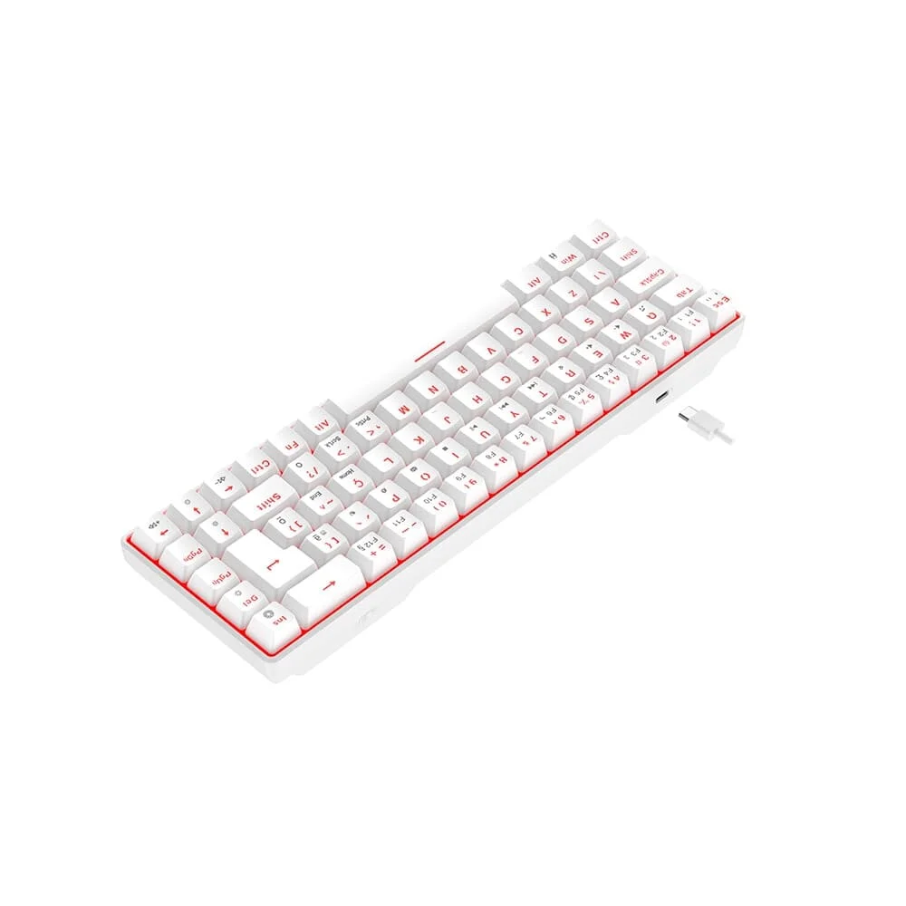 Teclado Mecânico Gamer Hyrax Thunder Pro LED Vermelho Switch Huano Marrom 65% USB-C ABNT2 Branco HCK65W-BROWN-LED - Imagem 4