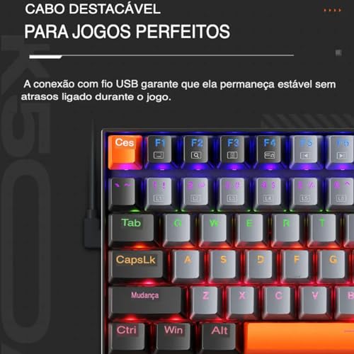 Teclado Mecânico Gamer Machenike K500A-B84 RGB Switch Huano Red 75% TKL Hot-Swappable Cinza Escuro e Laranja K500A-B84 LG HRD EN - Imagem 4