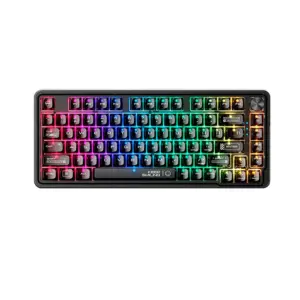 Teclado Mecânico Gamer Machenike K500F-B81 Crystal RGB Switch Crystal Tátil 75% Hot-Swappable Gasket Preto Transparente K500F-B81 BK BY