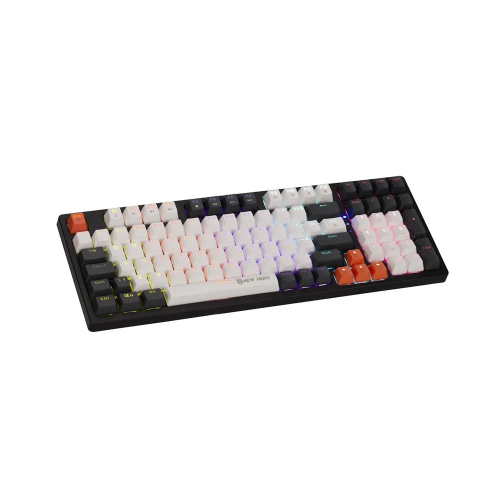 Teclado Mecânico Gamer New Hero Arkana Rainbow Switch Blue USB ABNT Branco e Cinza - Imagem 2