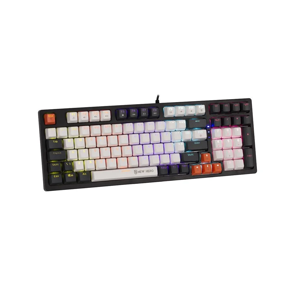 Teclado Mecânico Gamer New Hero Arkana Rainbow Switch Blue USB ABNT Branco e Cinza - Imagem 3
