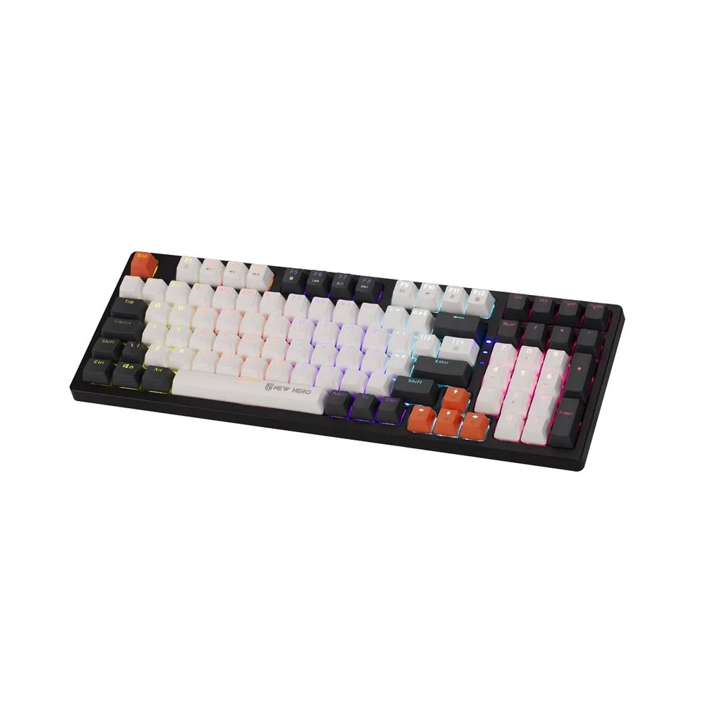 Teclado Mecânico Gamer New Hero Arkana Rainbow Switch Blue USB ABNT Branco e Cinza - Imagem 4