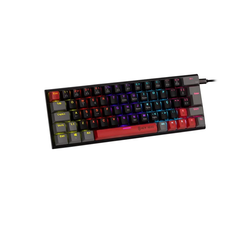 Teclado Mecânico Gamer New Hero Titan Mini 60% Rainbow Switch Blue USB ABNT Preto e Cinza - Imagem 2