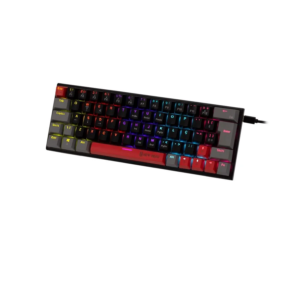 Teclado Mecânico Gamer New Hero Titan Mini 60% Rainbow Switch Blue USB ABNT Preto e Cinza - Imagem 4