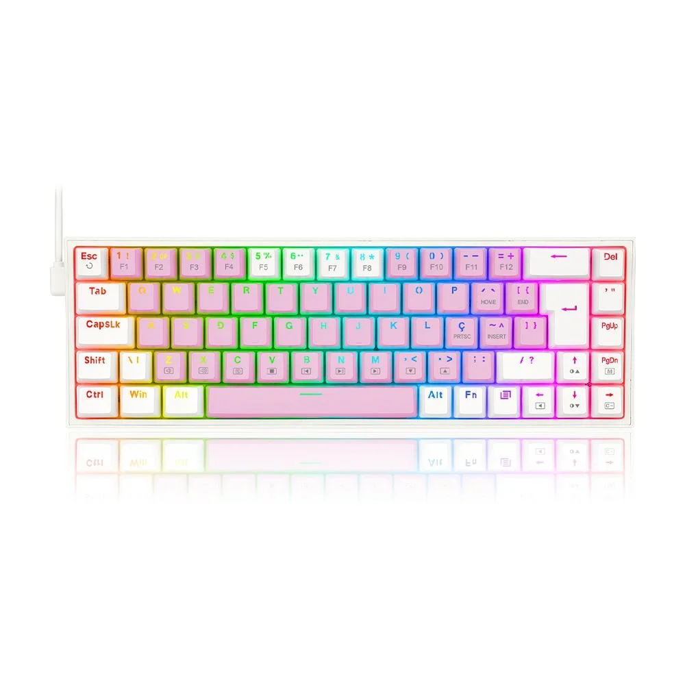 Teclado Mecânico Gamer Redragon Castor RGB Switch Blue ABNT2 Rosa e Branco K631PW-RGB - Imagem 1