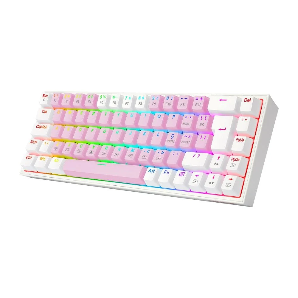 Teclado Mecânico Gamer Redragon Castor RGB Switch Blue ABNT2 Rosa e Branco K631PW-RGB - Imagem 2