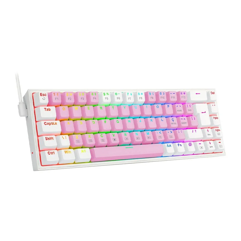 Teclado Mecânico Gamer Redragon Castor RGB Switch Blue ABNT2 Rosa e Branco K631PW-RGB - Imagem 3