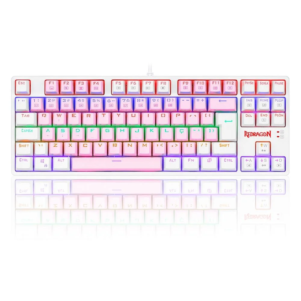 Teclado Mecânico Gamer Redragon Daksa Rainbow Switch Blue ABNT2 Rosa e Branco K576PW-R - Imagem 1
