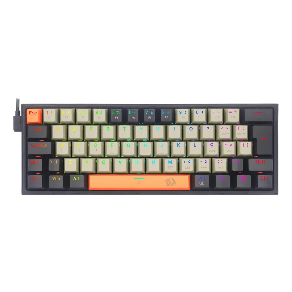 Teclado Mecânico Gamer Redragon Fizz RGB Switch Mk.II DIY Marrom Laranja Cinza e Preto - Imagem 1