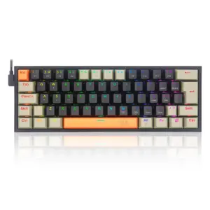 Teclado Mecânico Gamer Redragon Fizz RGB Switch Mk.II DIY Marrom Laranja Preto e Cinza