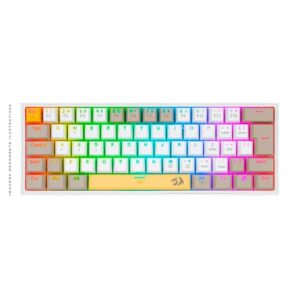 Teclado Mecânico Gamer Redragon Fizz RGB Switch Mk.II DIY Marrom Amarelo Cinza e Branco