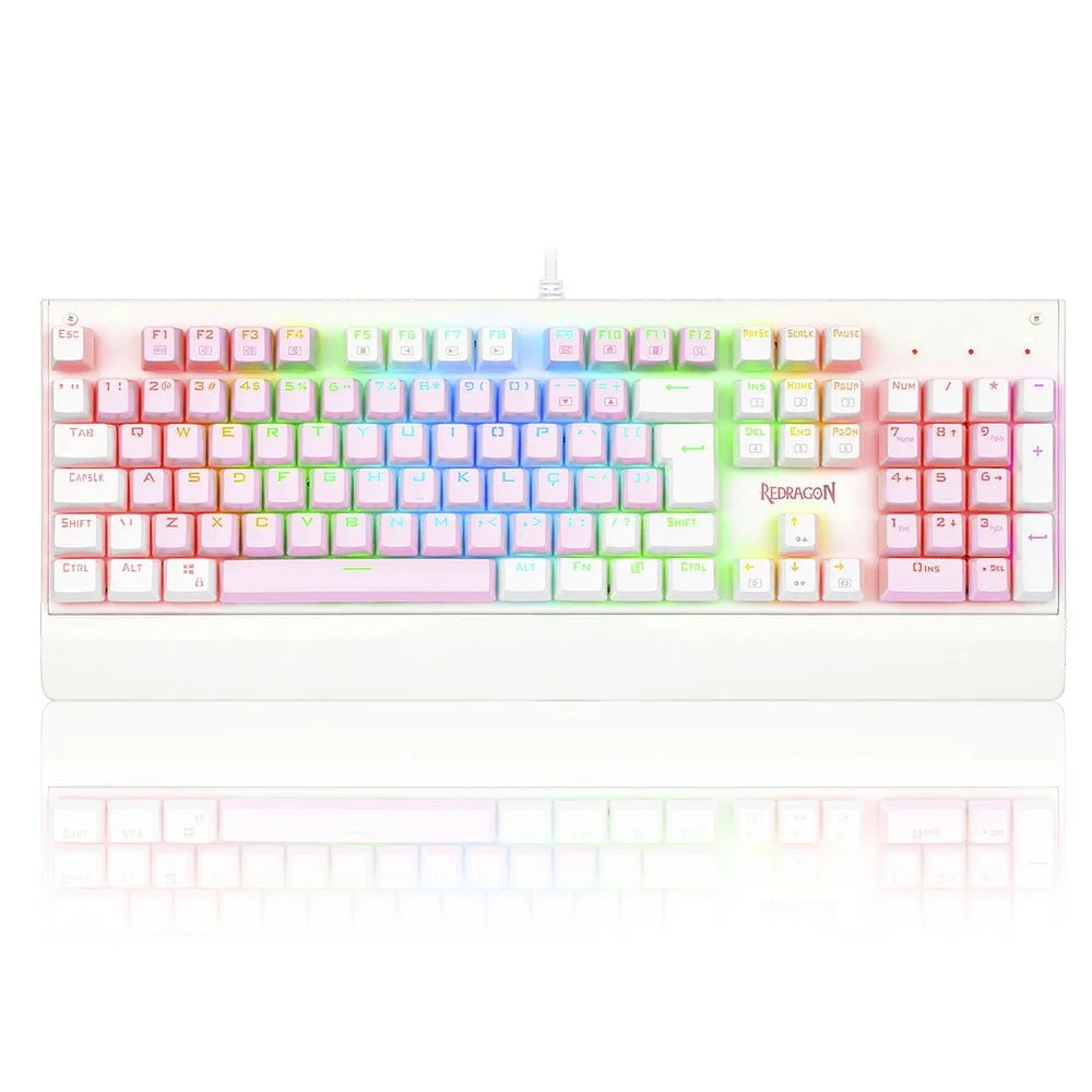 Teclado Mecânico Gamer Redragon Kala RGB Switch Blue ABNT2 Branco com Rosa K557WP - Imagem 1