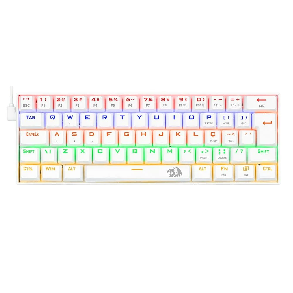 Teclado Mecânico Gamer Redragon Lakshmi Lunar White Rainbow Switch Blue 60% ABNT2 Branco K606W-R (PT-BLUE) - Imagem 1