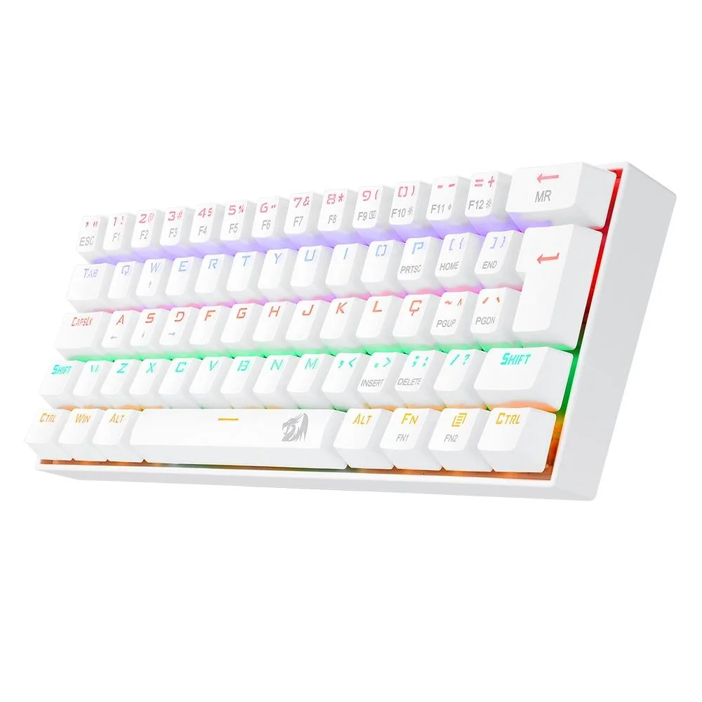Teclado Mecânico Gamer Redragon Lakshmi Lunar White Rainbow Switch Blue 60% ABNT2 Branco K606W-R (PT-BLUE) - Imagem 2