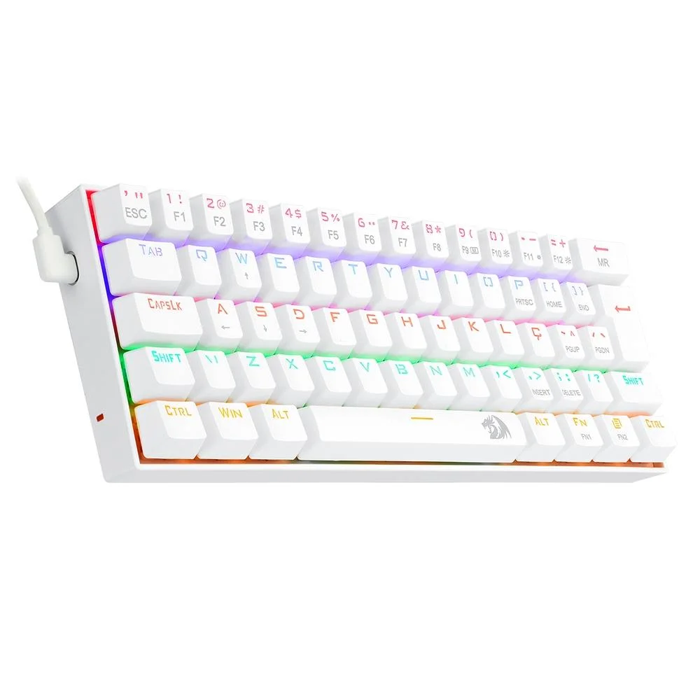 Teclado Mecânico Gamer Redragon Lakshmi Lunar White Rainbow Switch Blue 60% ABNT2 Branco K606W-R (PT-BLUE) - Imagem 3