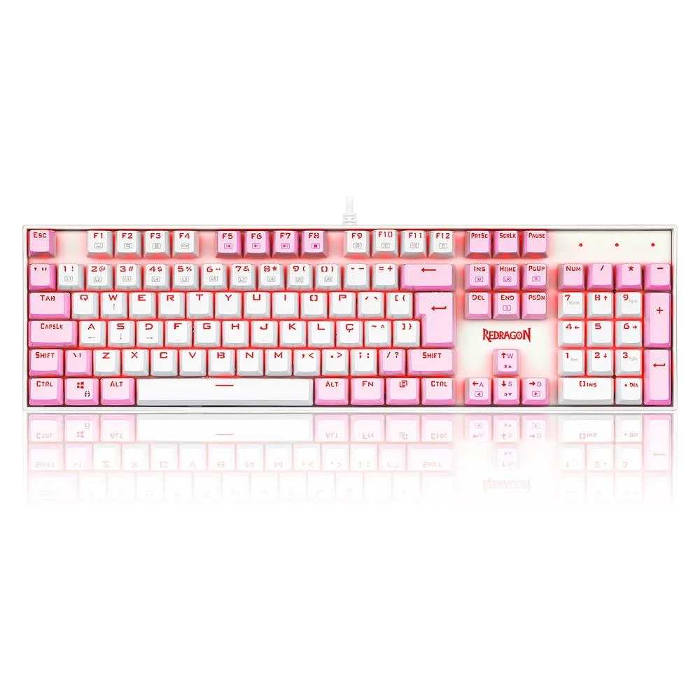 Teclado Mecânico Gamer Redragon Mitra Single Color Switch Blue ABNT2 Branco e Rosa K551WP - Imagem 1