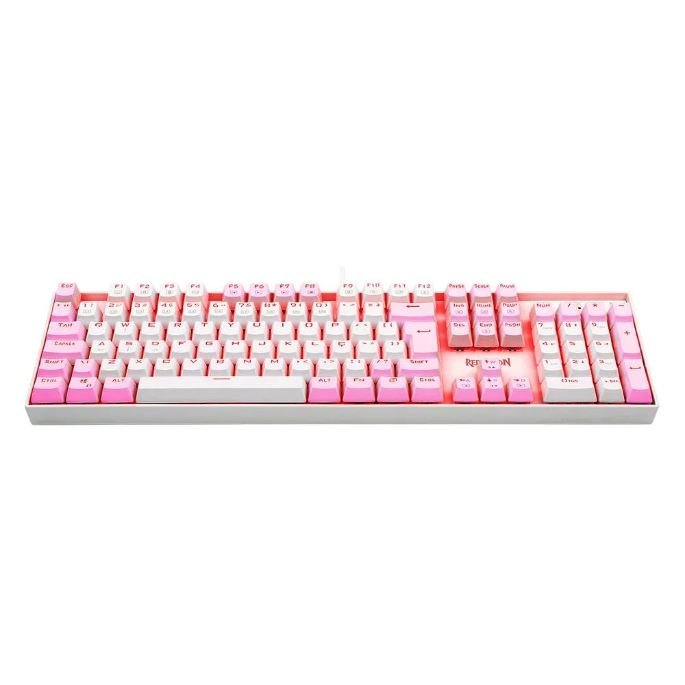 Teclado Mecânico Gamer Redragon Mitra Single Color Switch Blue ABNT2 Branco e Rosa K551WP - Imagem 4