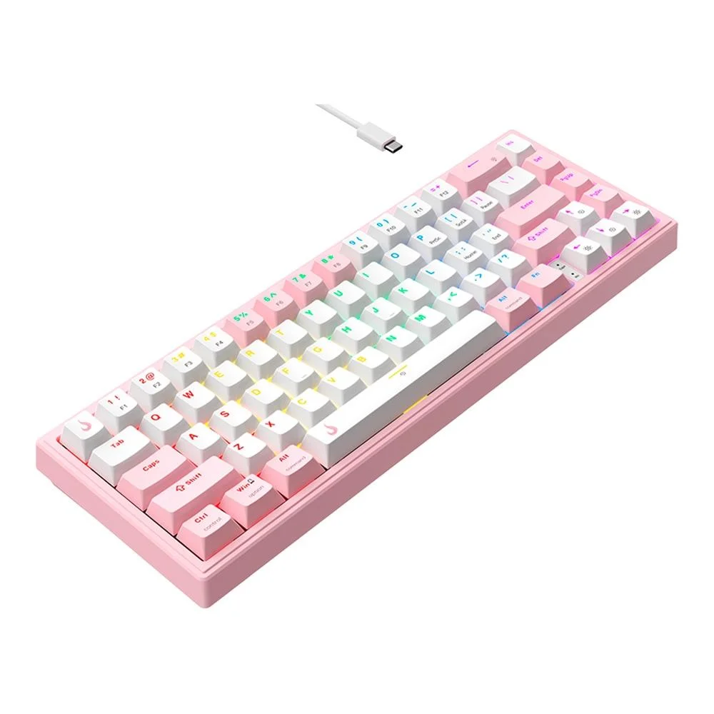 Teclado Mecânico Gamer Rise Mode GM1 Pro White and Pink ARGB Switch Outemu Blue USB-C Branco e Rosa RM-TCM-GM1P-WPBLUE - Imagem 3