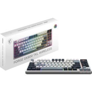 Teclado Mecânico Gamer Sem Fio MSI Forge GK600 TKL SKY RGB Switch Linear USB 2.0 Bluetooth US Preto STRIKE600