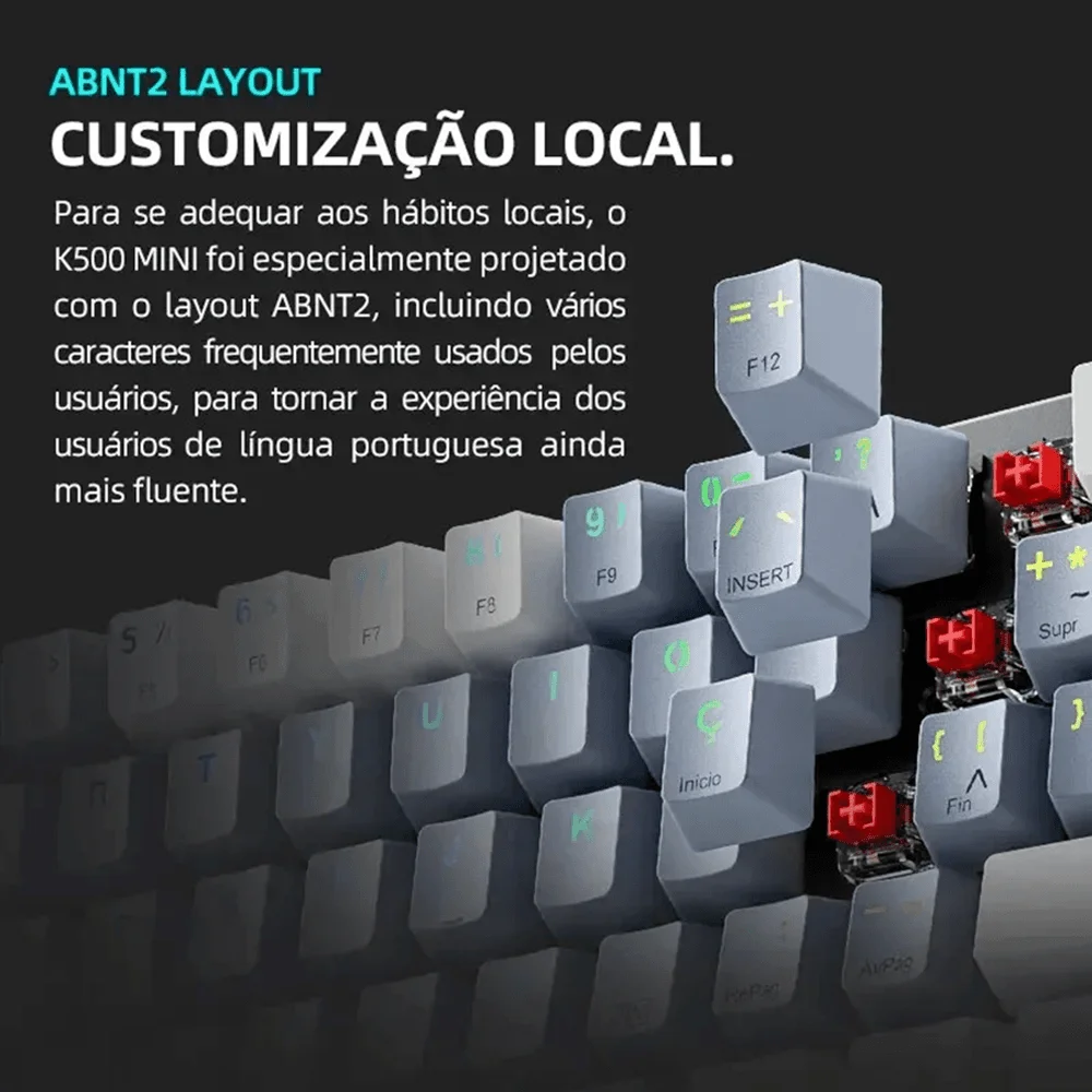 Teclado Mecânico Mini Opsshopping RGB 61 Teclas Com Fio K500-B61 - Imagem 2