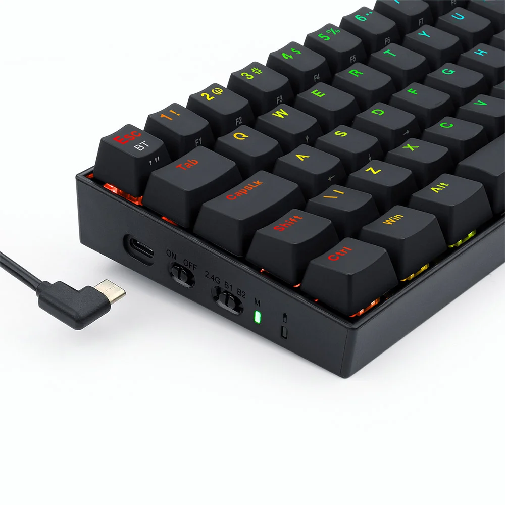 Teclado Mecânico Sem Fio Gamer Redragon Draconic Pro RGB Bluetooth ABNT2 Switch DIY Azul Preto - Imagem 2