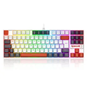 Teclado Mecânico Gamer Redragon Kumara RGB Switch Dust-proof Brown USB Branco Preto e Vermelho K552WLR-RGB
