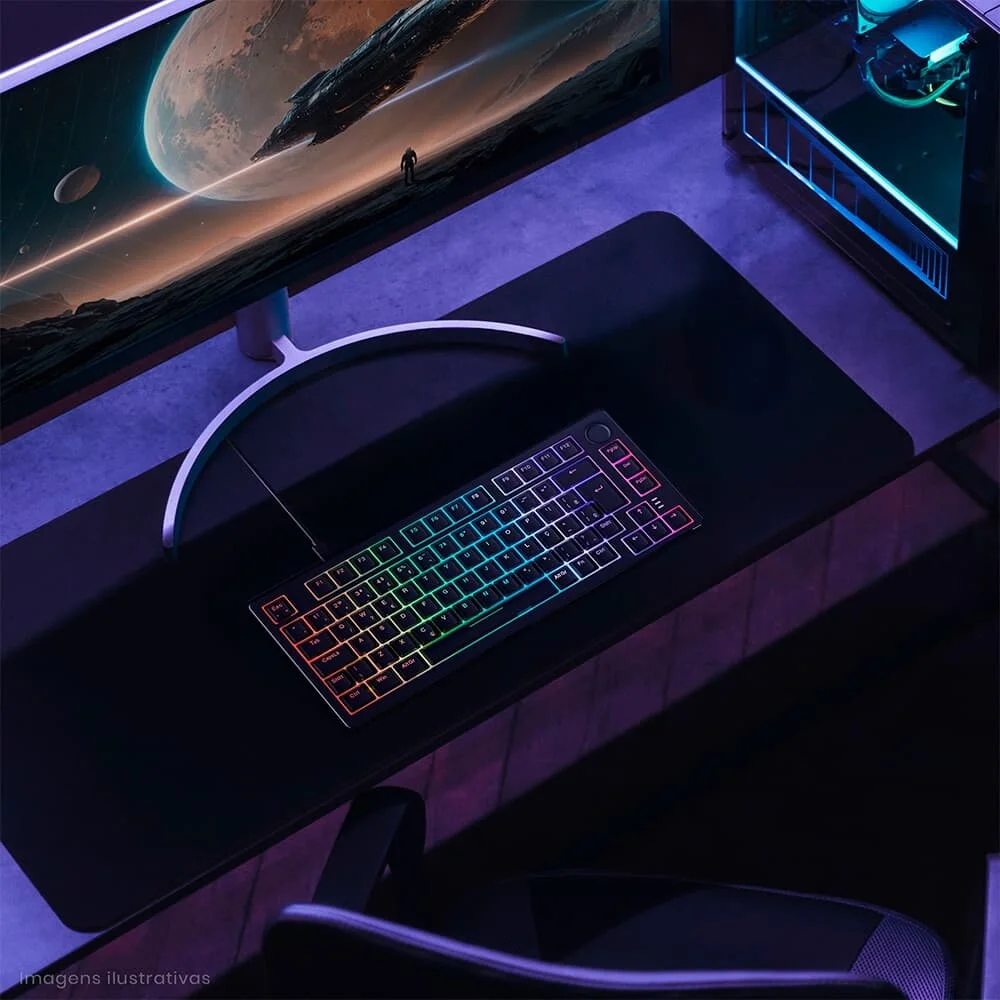 Teclado Mecânico Gamer Sem Fio Husky Nomadic RGB Switch Gateron G Pro Brown Bluetooth ABNT2 Preto HTG800PTMA - Imagem 4