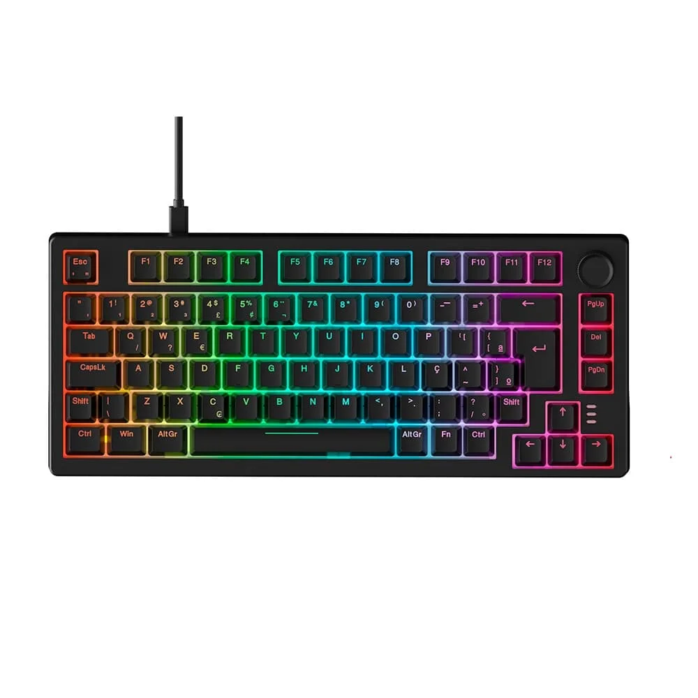 Teclado Mecânico Gamer Sem Fio Husky Nomadic RGB Switch Gateron G Pro Red Bluetooth ABNT2 Preto HTG800PTVR - Imagem 1