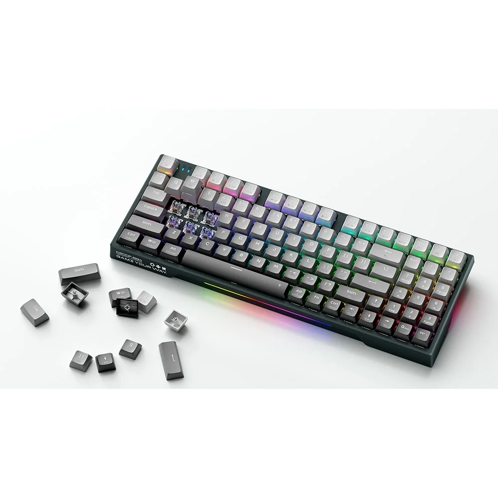 Teclado Sem Fio Mecânico Gamer Machenike B94W Pro Tri-Mode RGB Bluetooth Switch Jade/Green Cinza K500F-B94W - Imagem 4