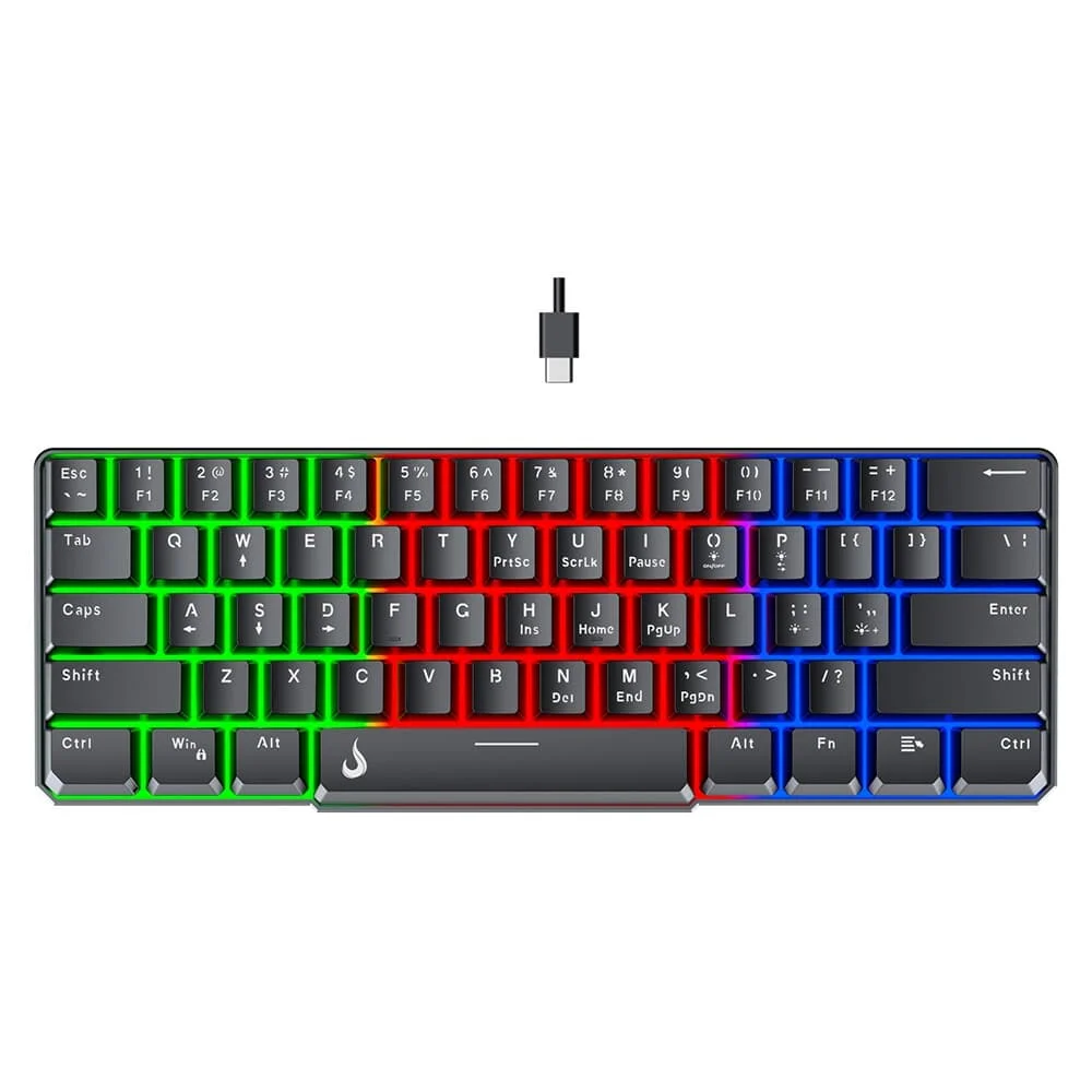 Teclado Semi Mecânico Gamer Rise Mode G2 Mini RGB Layout 60% USB-C Preto RM-TG-02-B - Imagem 1